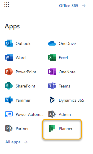 Microsoft Planner Menu button