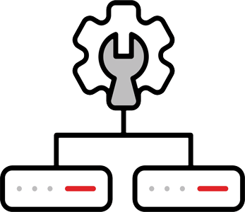 Icon showing network infrastructure diagram symbolizing proactive infrastructure management for business continuity