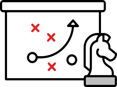 Icon showing chess piece over roadmap symbolizing IT consulting and strategic planning for business growth
