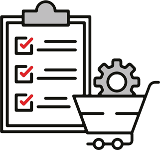 Icon of a shopping cart and checklist representing procurement and vendor management for managed IT services