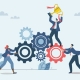 Business team collaboration driving interconnected gears symbolizing IT strategy and execution for success