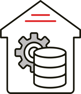 Icon of a data warehouse representing secure, scalable, high-performance data architecture