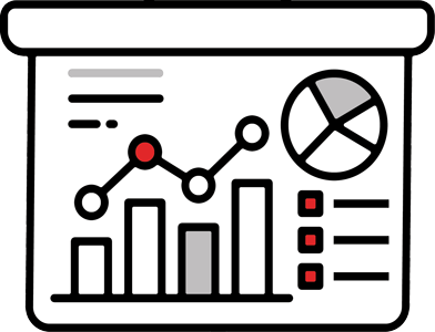 Icon showing gear and bar graph representing business intelligence tailored to specific industries