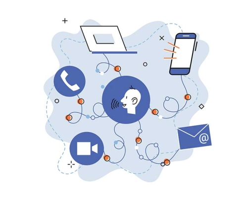 Illustration of unified communications integrating voice, video, and messaging for modern business phone systems
