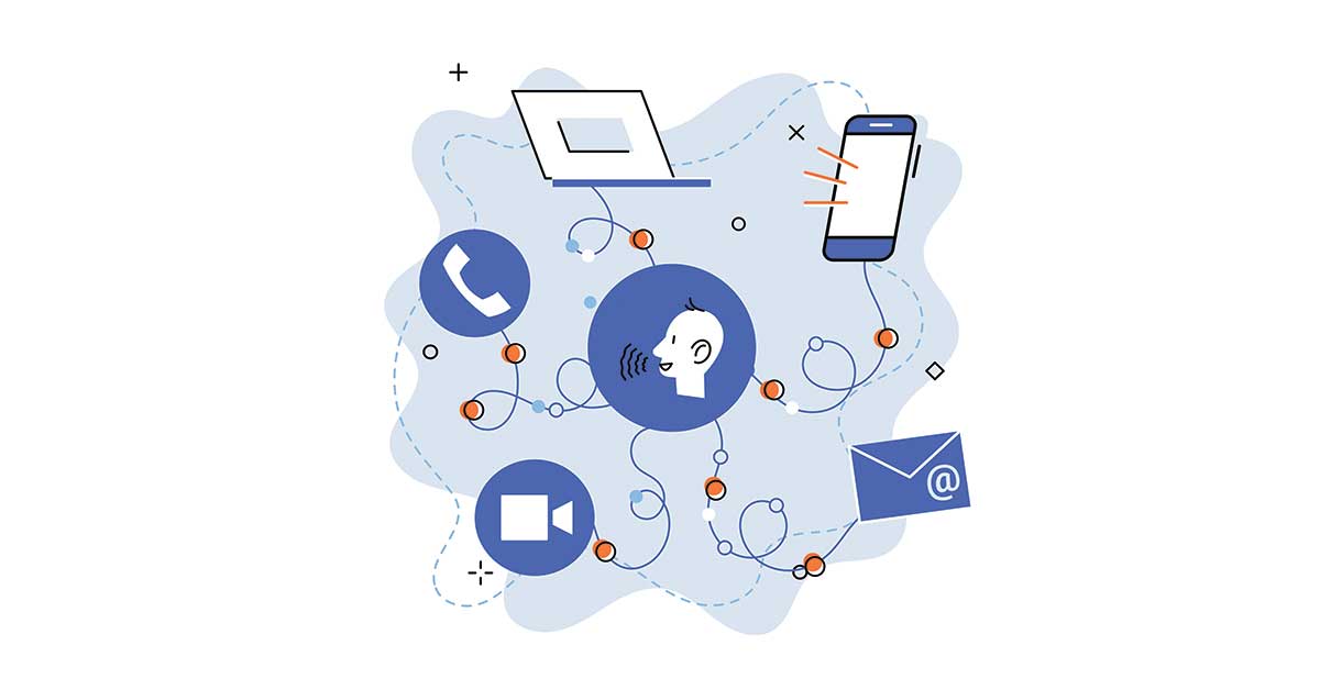 Illustration of unified communications integrating voice, video, and messaging for modern business phone systems