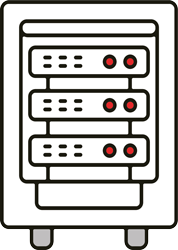 Icon showing server stack to represent secure, scalable business intelligence infrastructure