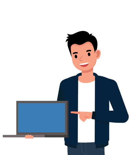 Illustration of a diverse client holding a laptop representing inclusive and accessible digital experiences for all users