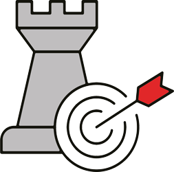Strategic business intelligence icon showing chess piece with bullseye to represent goal alignment