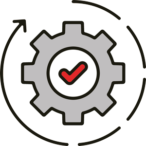 Icon representing business continuity services with a secure shield and continuous operations symbol