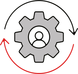 Icon representing change management process and IT implementation strategy