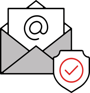 Icon representing email security – envelope with a shield