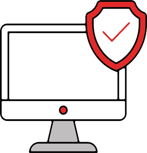 Icon representing endpoint security – shield over a business device