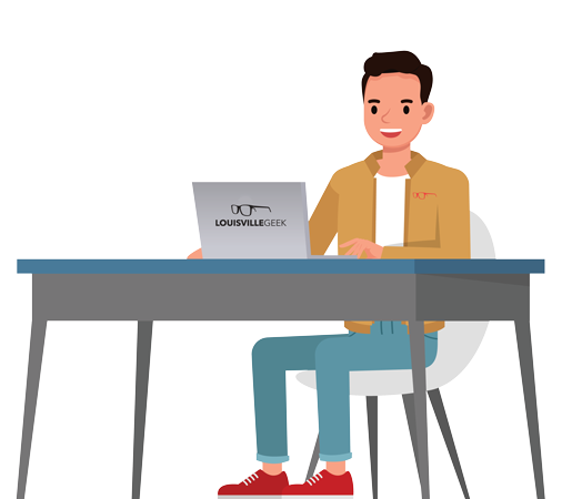 Illustration of a Louisville Geek based IT security engineer working to protect business systems