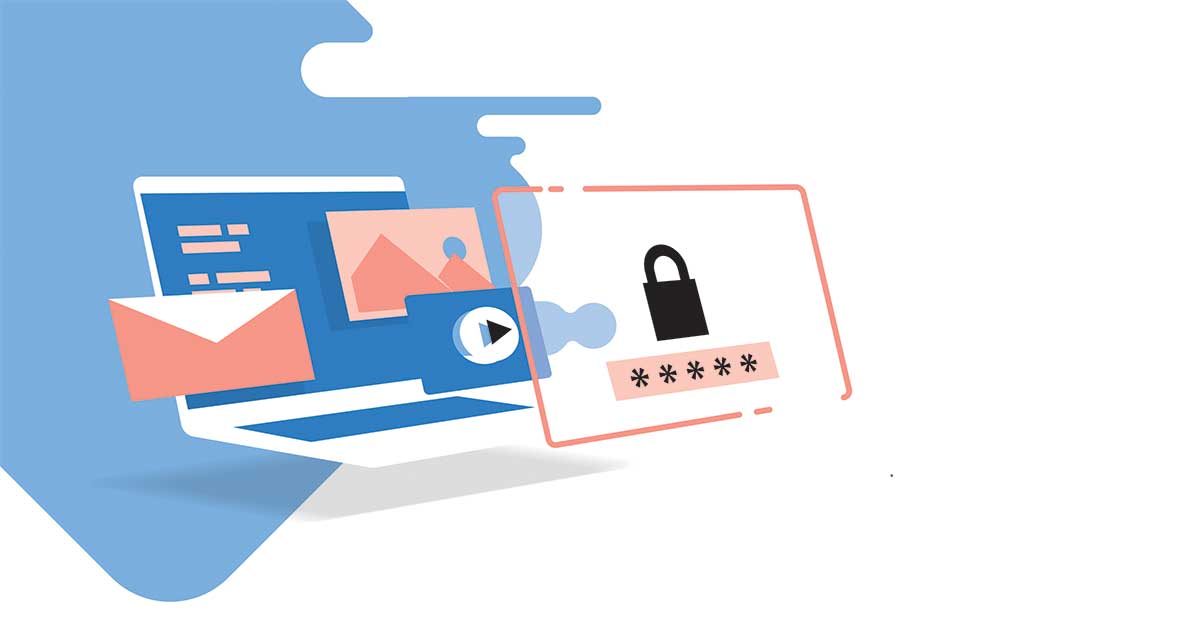 Illustration showing layered protection for secure business email, including threat detection, phishing prevention, monitoring, and user training 