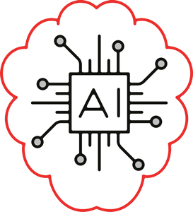 Icon showing AI strategy planning with roadmap and digital transformation elements