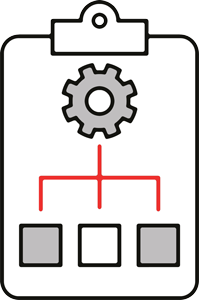 Icon of magnifying glass over digital process flow representing analysis and discovery of automation opportunities