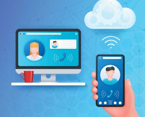 Illustration of a cloud-based phone system representing business continuity and VoIP disaster recovery for small businesses