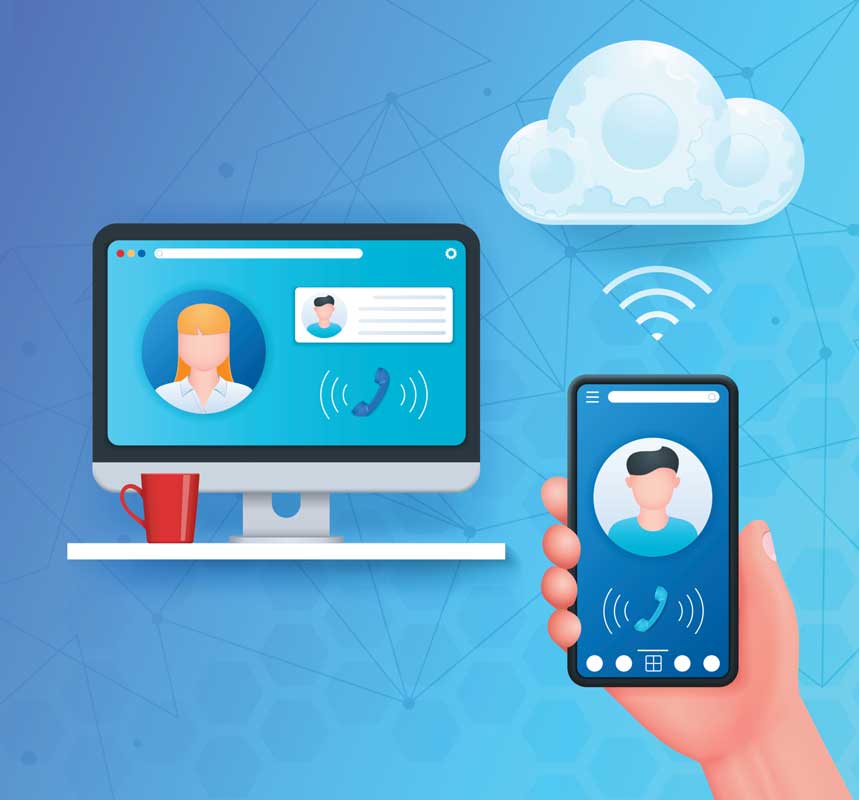 Illustration of a cloud-based phone system representing business continuity and VoIP disaster recovery for small businesses