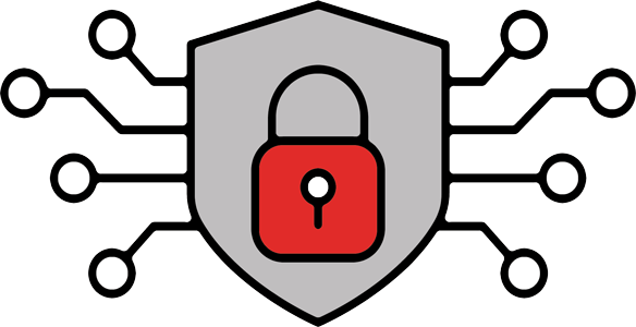 Icon representing cyber attack defense with shield and network protection elements