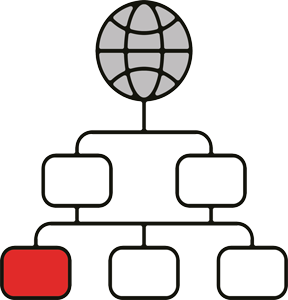 Icon showing a network diagram with segmented zones representing access control and data isolation