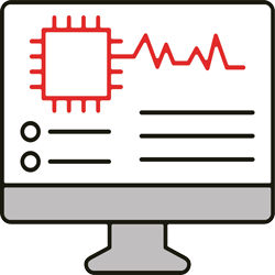 Icon representing network monitoring with indicators of uptime, system stability, and performance tracking