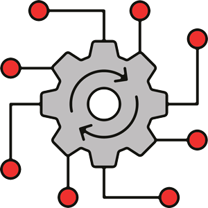 Icon representing automated workflows and low-code process design with connected apps and approval paths
