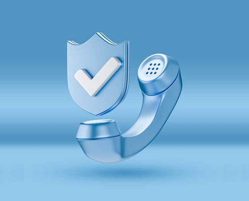 Illustration of secure communication in healthcare with a shield and checkmark symbolizing HIPAA-compliant Teams Phone integration.