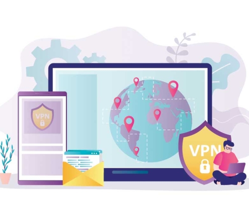 Business cybersecurity concept showing secure SonicWall VPN protection against ransomware threats