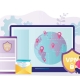 Business cybersecurity concept showing secure SonicWall VPN protection against ransomware threats
