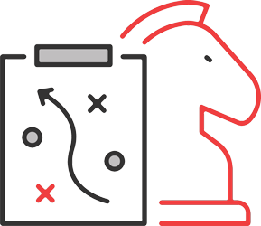 Icon of a roadmap with a magnifying glass and checkmarks, symbolizing actionable insights and clear recommendations