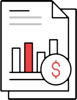Analytics icon with a dollar sign representing financial transparency and reporting