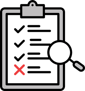 Illustration showing IT audit analysis with invoices, contracts, software licensing, and security elements representing a comprehensive technology review