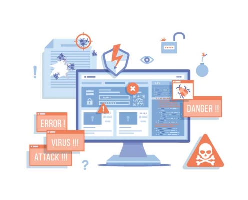 Illustration showing a cyberattack targeting a business network, highlighting the importance of incident response, attack surface management, and 24/7 monitoring for SMB cybersecurity.