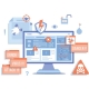 Illustration showing a cyberattack targeting a business network, highlighting the importance of incident response, attack surface management, and 24/7 monitoring for SMB cybersecurity.