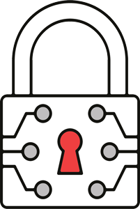 Lock icon with AI circuit elements representing secure AI deployments and data protection
