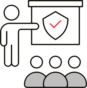 Icon showing a report with a shield symbolizing actionable cybersecurity assessment findings including gaps, risks, and strategic recommendations