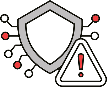 Icon showing a shield with an alert symbol representing common security misconfigurations and monitoring gaps found during assessments
