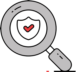 Magnifying glass over a shield icon representing cybersecurity assessment
