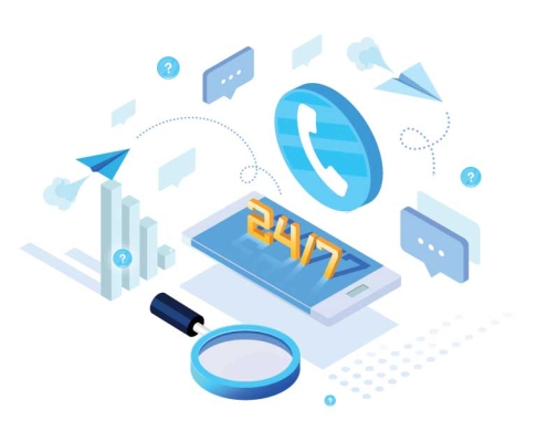 Illustration of IT consultation showing business professionals collaborating on technology strategy and digital solutions