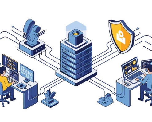 Graphic showing simplified IT management and secure access for hybrid teams.