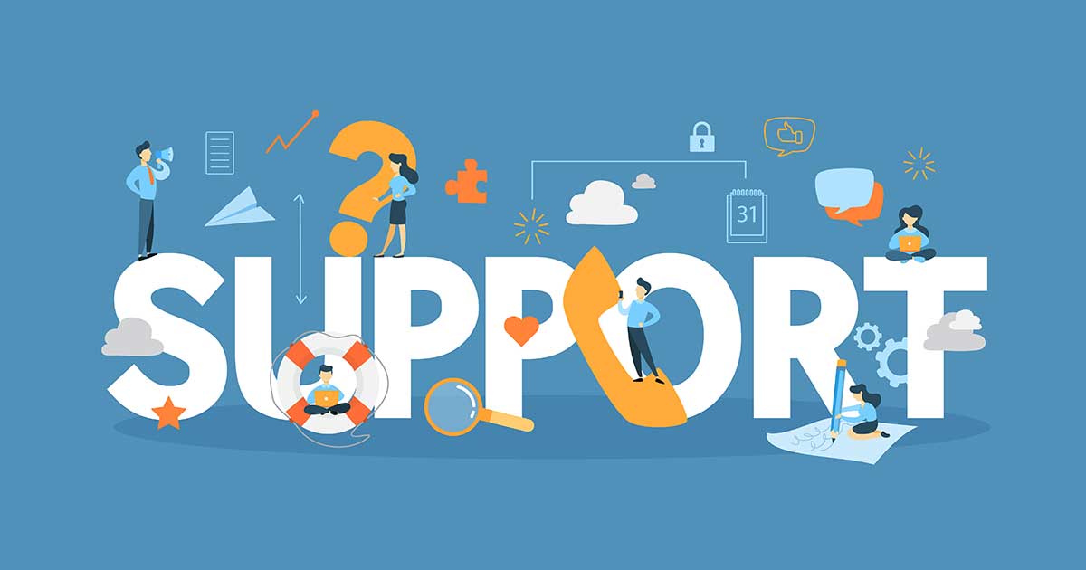 Illustration representing IT support services for small businesses, including cloud management, cybersecurity, and help desk support.