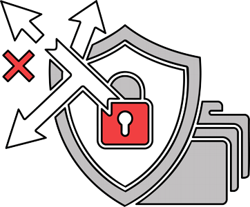 Data loss prevention icon showing a secure shield blocking unauthorized outbound data leaks