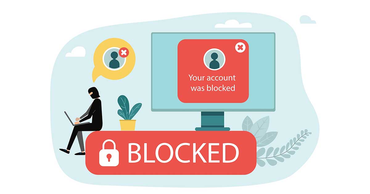 Illustration of a blocked cyberattack showing a threat actor denied access to a business account as part of a cybersecurity incident near miss.