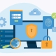 Business leader reviewing multiple layers of cybersecurity protection to reduce risk and protect company data.