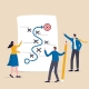 Business team collaborating on a strategic IT roadmap, analyzing goals, risks, budgets, and technology planning to support long-term business growth.