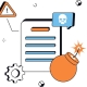 Cybersecurity incident illustration showing sensitive data files under threat from a bomb and skull icon, representing a data breach, ransomware risk, and network security threats.