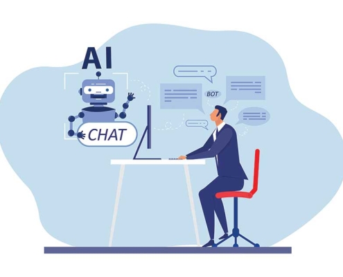 Business professional using an AI chatbot on a laptop, highlighting shadow AI security risks