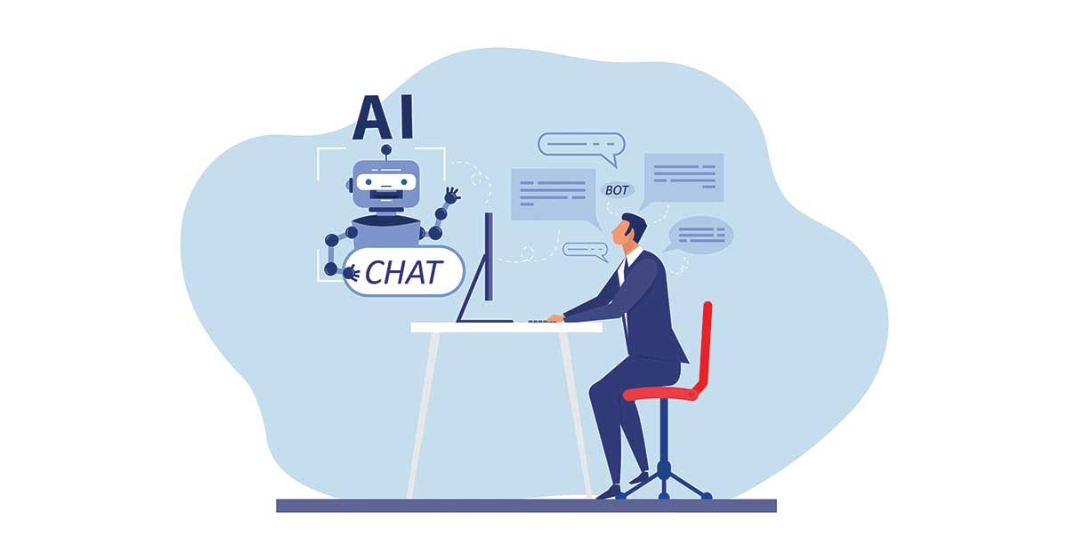 Business professional using an AI chatbot on a laptop, highlighting shadow AI security risks